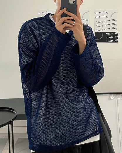 Oversized V-Neck Mesh Knit