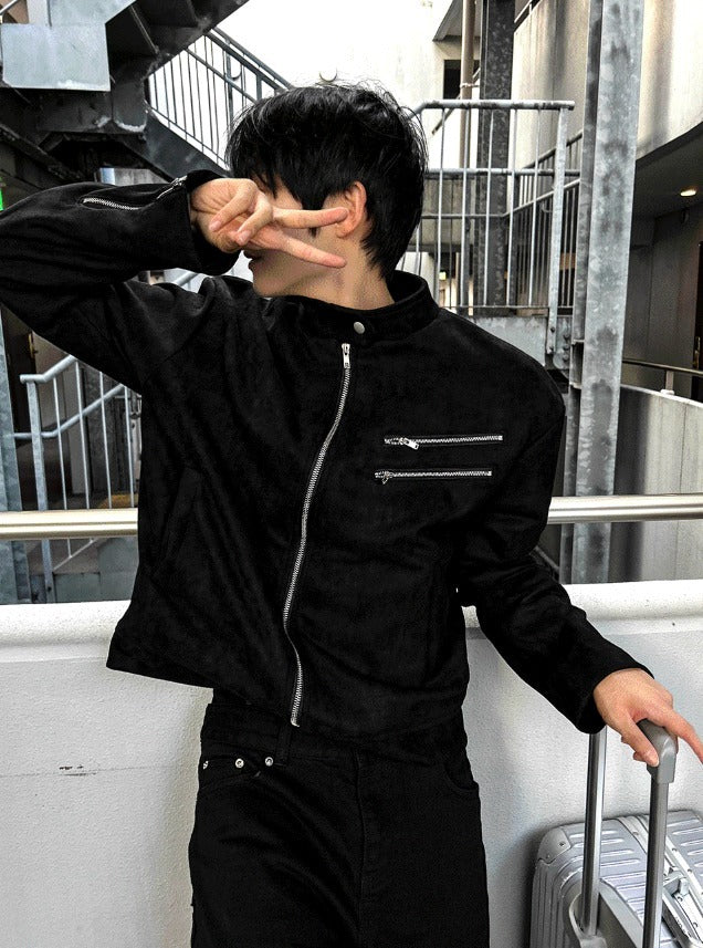 Dutzby Double Zipper Tweed Suede Biker Jacket