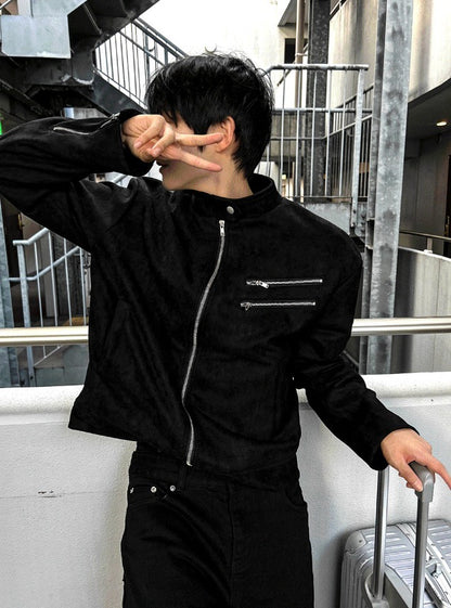 Dutzby Double Zipper Tweed Suede Biker Jacket