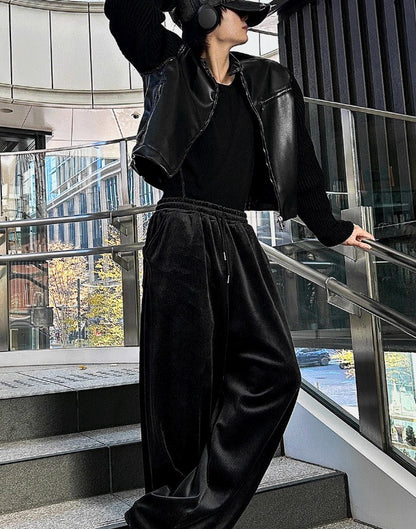 Deep black knit suede jacket [Deep black]