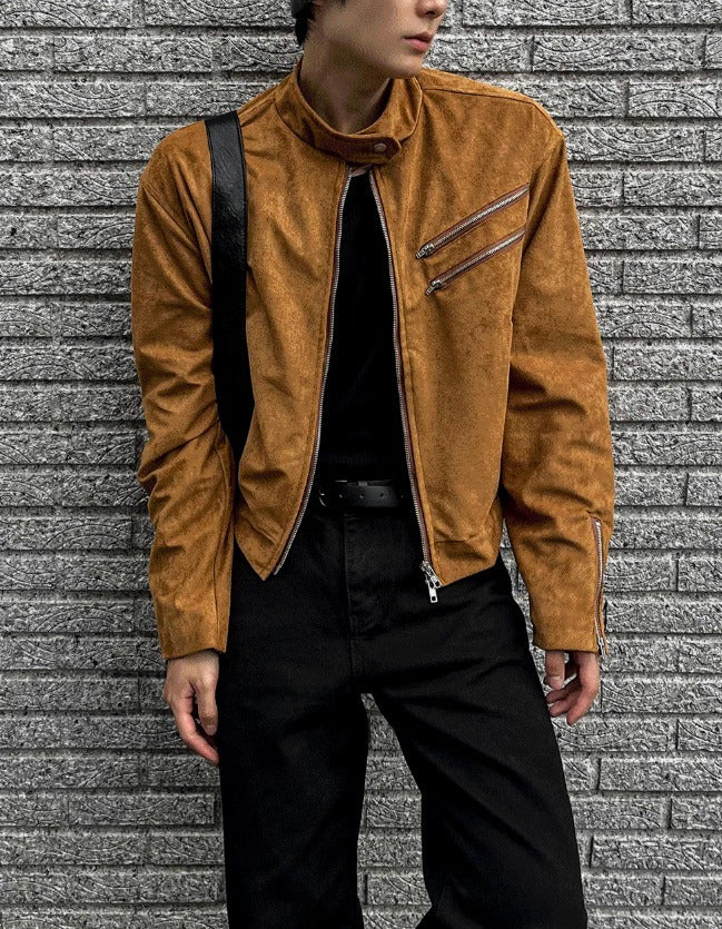 Dutzby Double Zipper Tweed Suede Biker Jacket