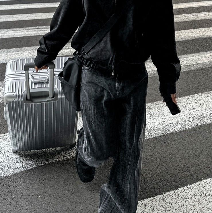 Deep Black Smoke Wide Denim Pants