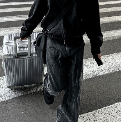 Deep Black Smoke Wide Denim Pants