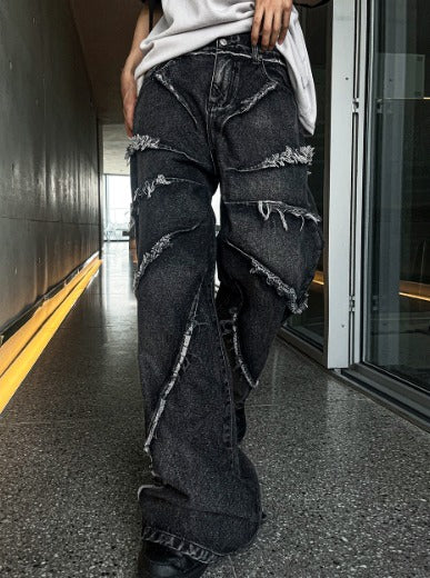 torando cut-off wide denim pants