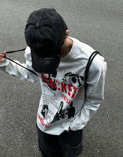 Metal printing long-sleeved loose fit T-shirt