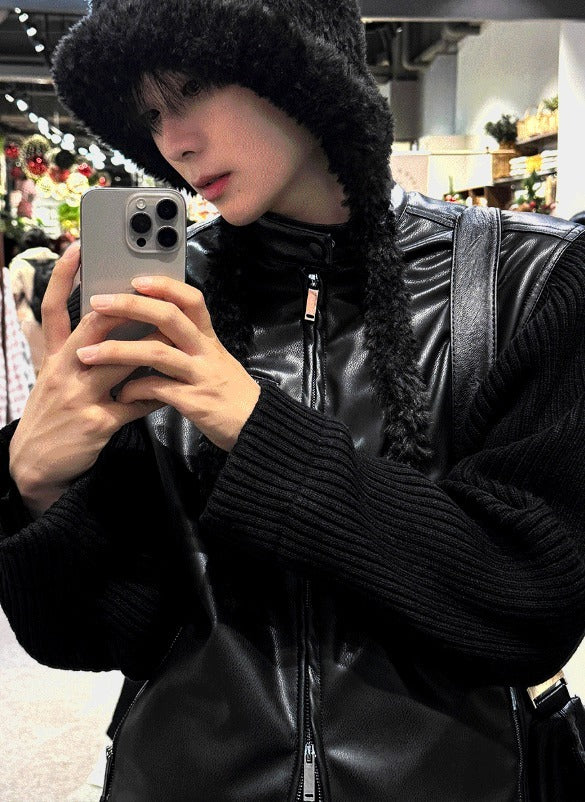 Deep black knit suede jacket [Deep black]