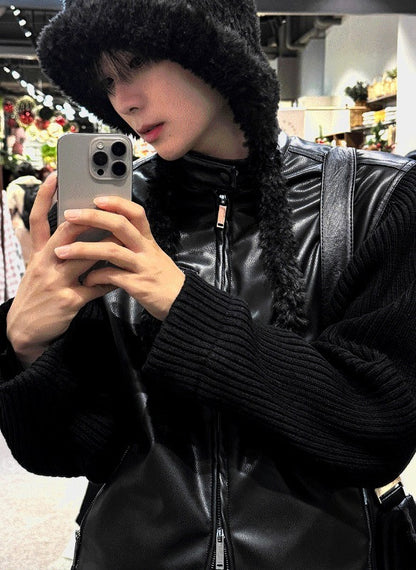 Deep black knit suede jacket [Deep black]