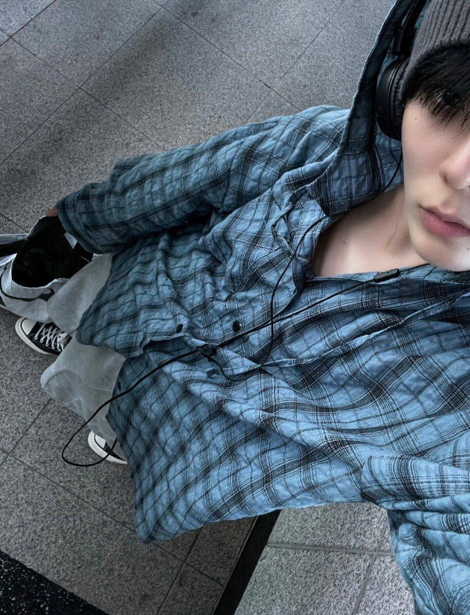 Aaron Linen Checke Hooded Shirt