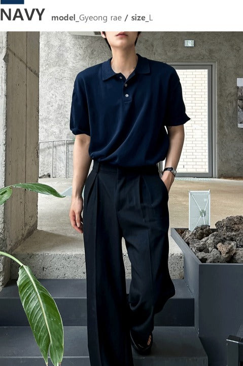 Three-Button Collar Short Sleeve Knit