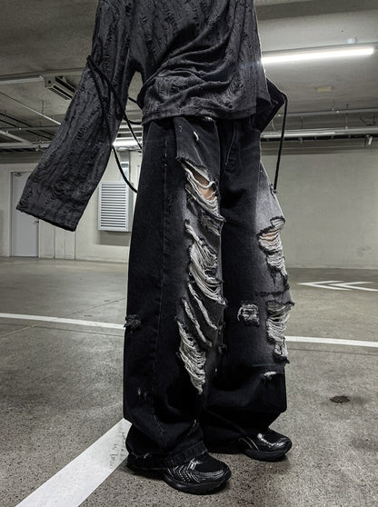 denim destroyed pants