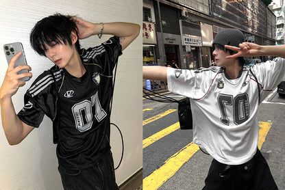 Matte Black & Silver White Track Short-Sleeve Tee
