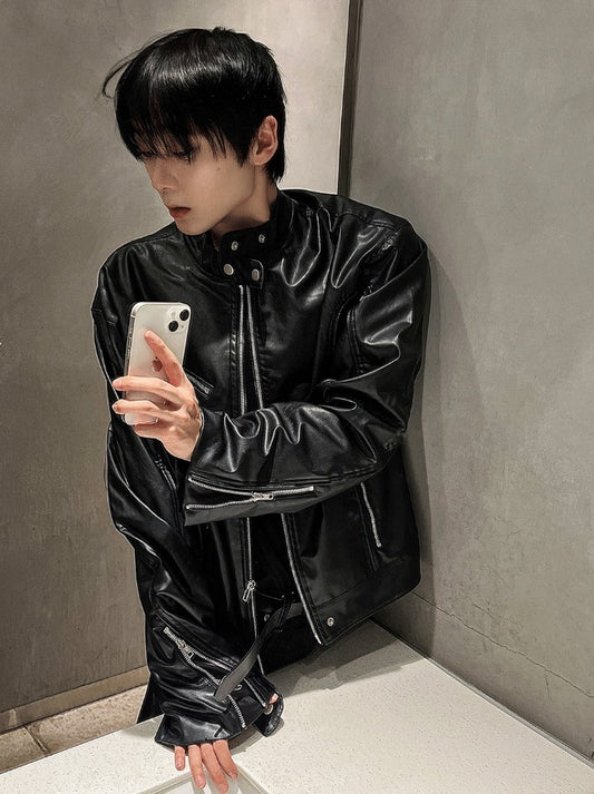 black up China leather jacket
