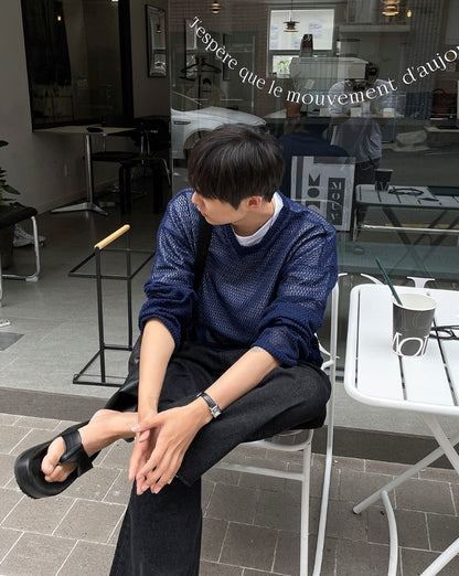 Oversized V-Neck Mesh Knit