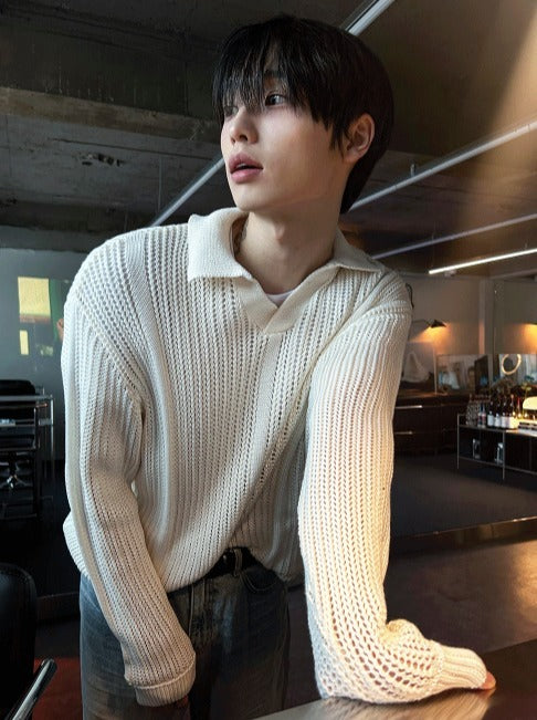 Open Collar Mesh Knit