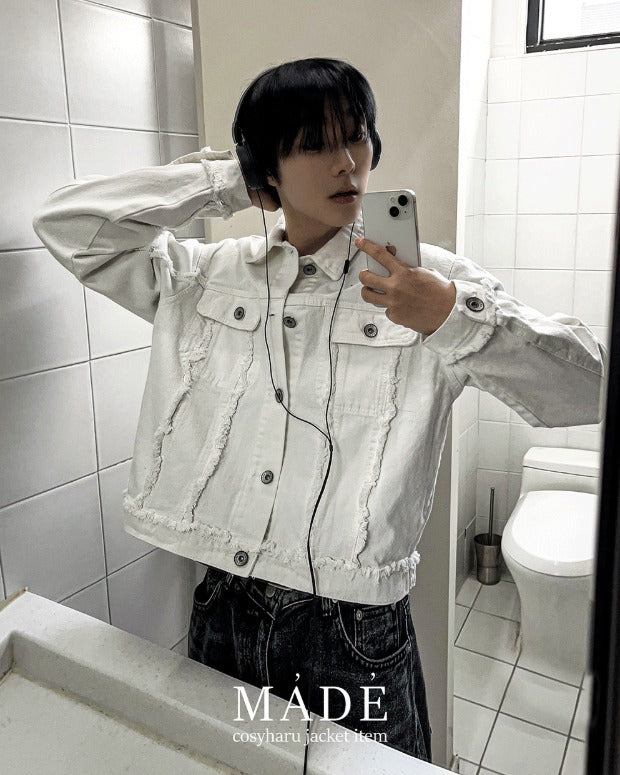 crop off-on detail denim jacket
