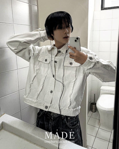 crop off-on detail denim jacket