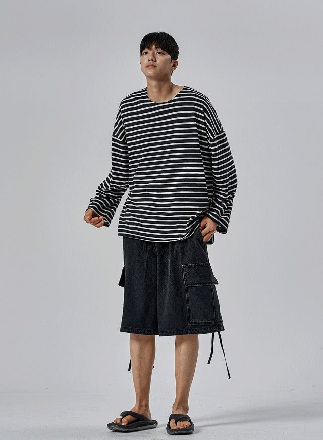 Shallow Stripe Oversized Long Sleeve Tee