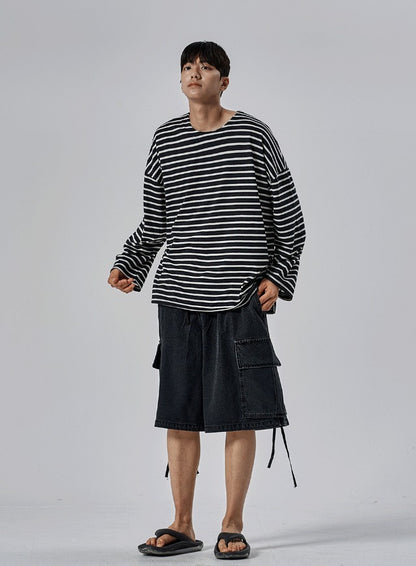 Shallow Stripe Oversized Long Sleeve Tee