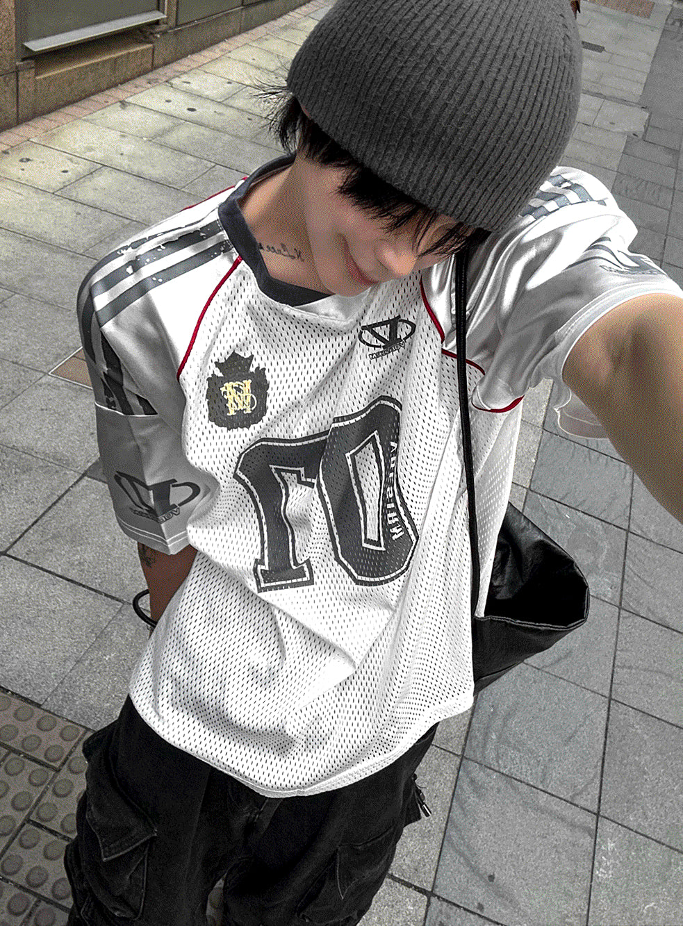 Matte Black & Silver White Track Short-Sleeve Tee