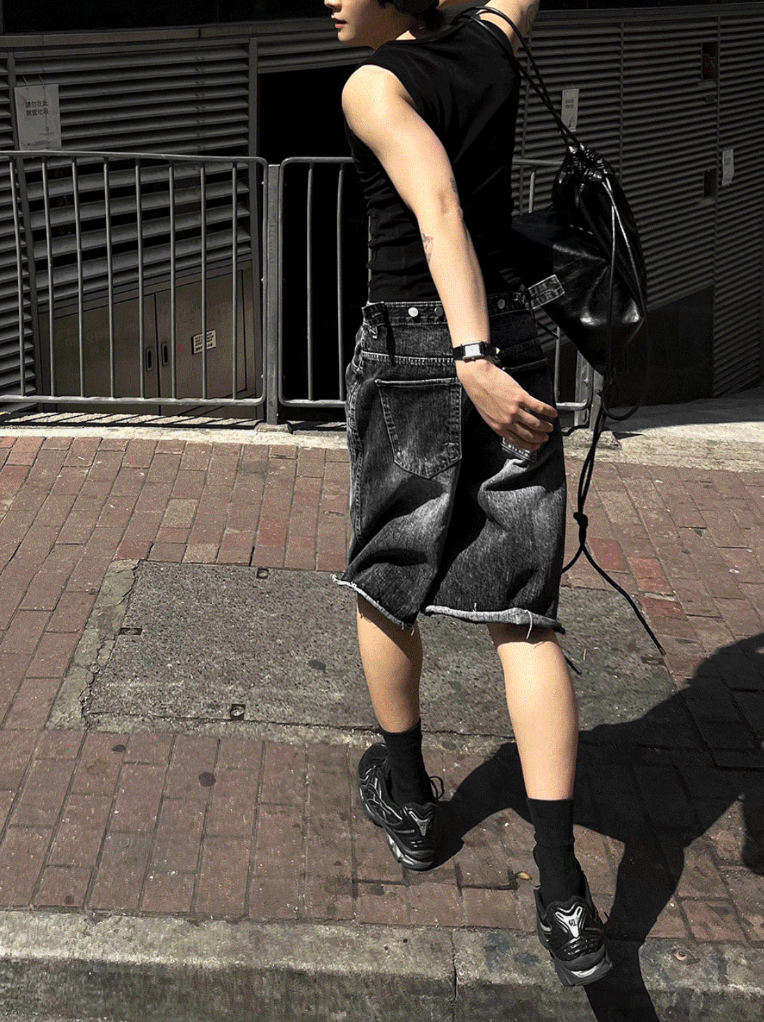 Black Washed Denim Bermuda Shorts Pants