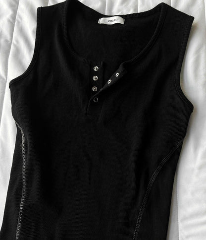 Henley Neck Side Track Muscle Fit Sleeveless
