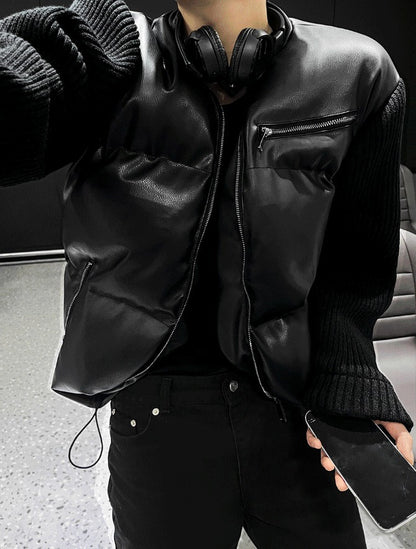 Deep Black Knit Leather Padding
