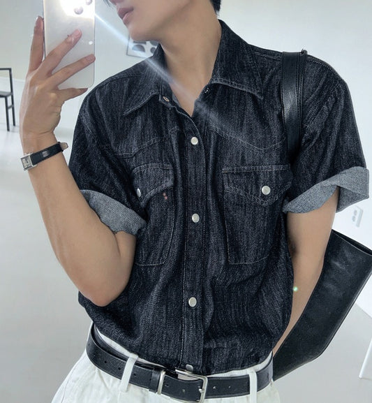 Western summer denim short-sleeved shirt