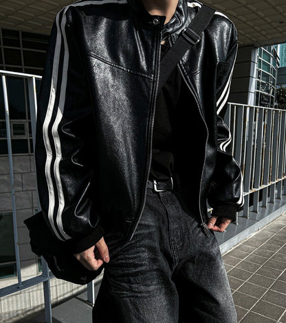 two-way biker leather jacket