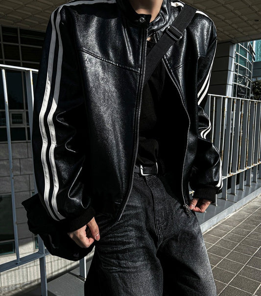 two-way biker leather jacket