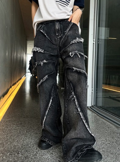 torando cut-off wide denim pants