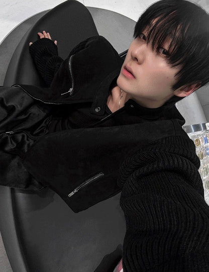 Deep black knit suede jacket [Deep black]