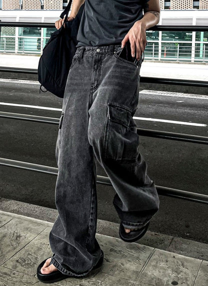 New Jeans Wide Cargo Pocket Denim Pants
