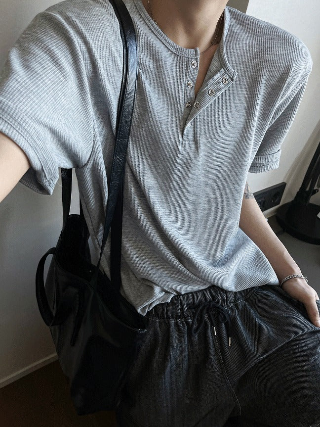 Rashcan Waffle Henley Neck Short Sleeve