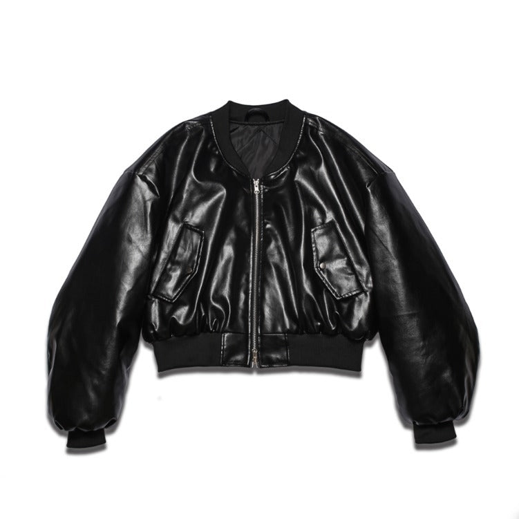 Dominic Vegan Leather Crop Aviation Jumper