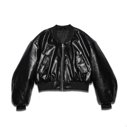 Dominic Vegan Leather Crop Aviation Jumper