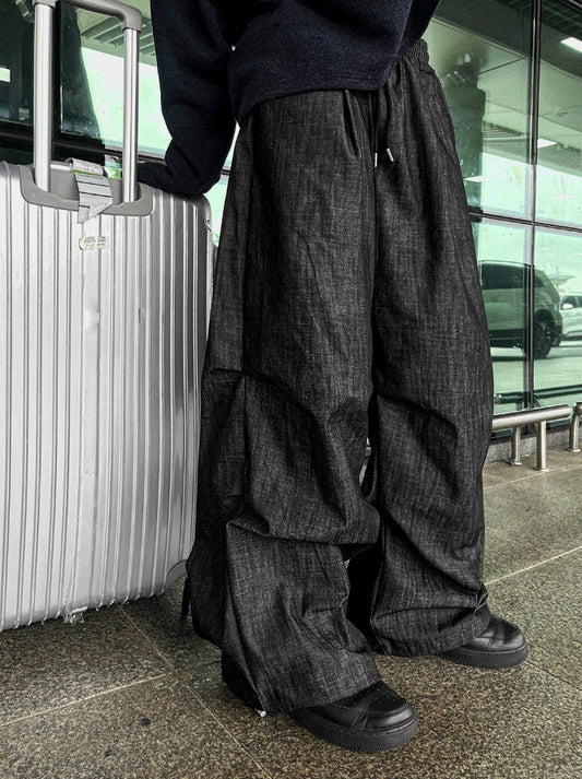 Deep Black Smoke Wide Denim Pants