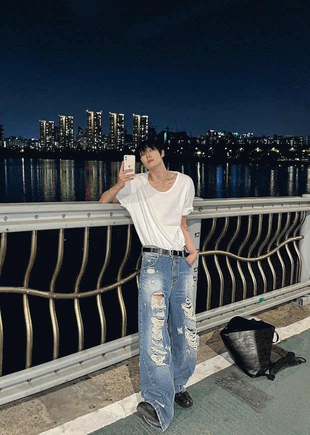 Denim Destroyed Pants