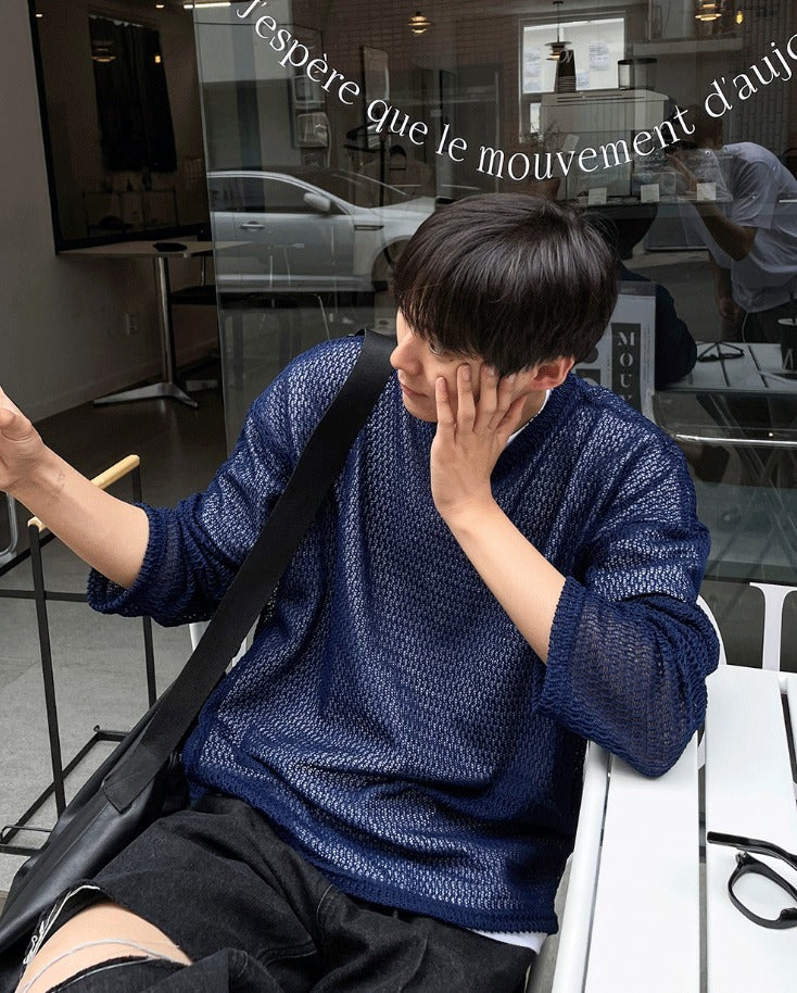 Oversized V-Neck Mesh Knit