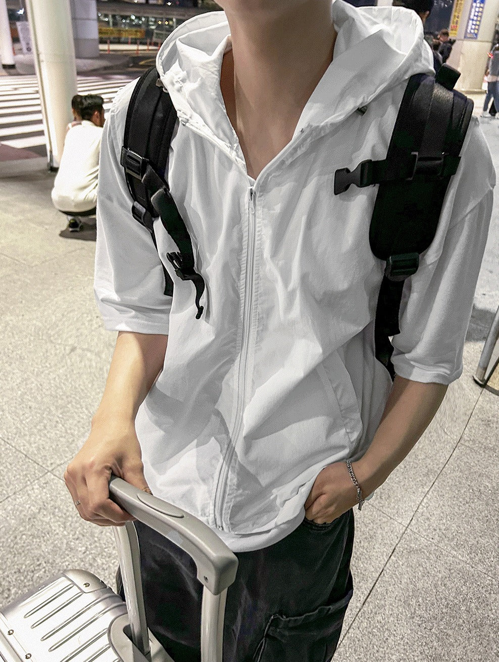 crop nylon hooded vest