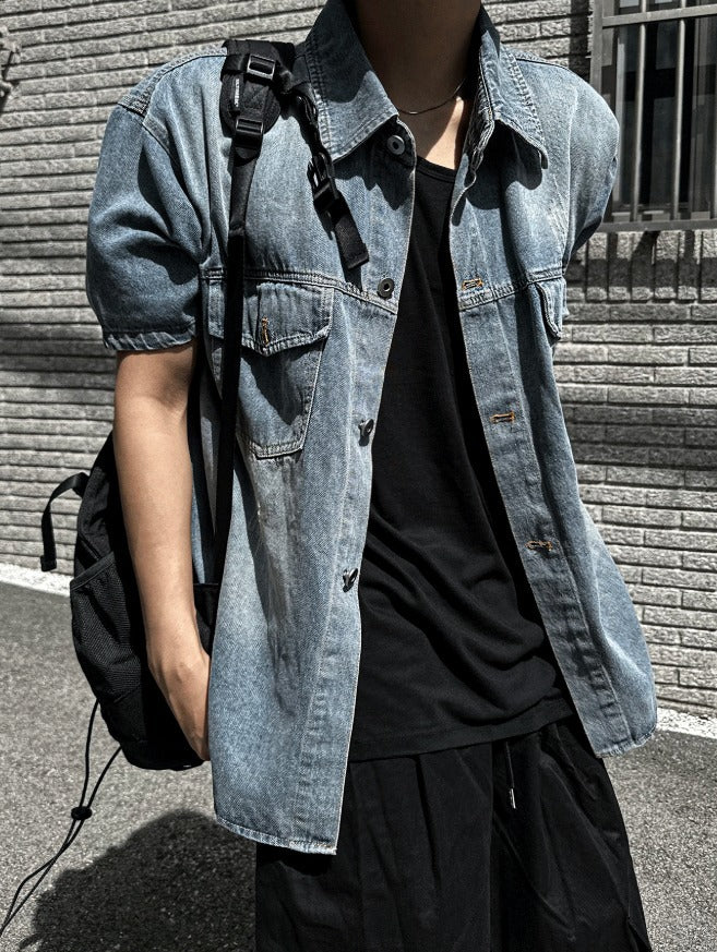 jacquard short-sleeved denim jacket