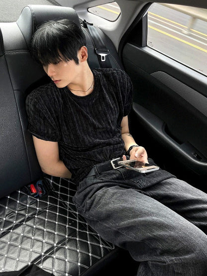 Cool Washing Pintuck Linen Denim Pants