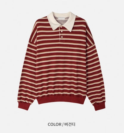Sweat collar striped sweatshirt