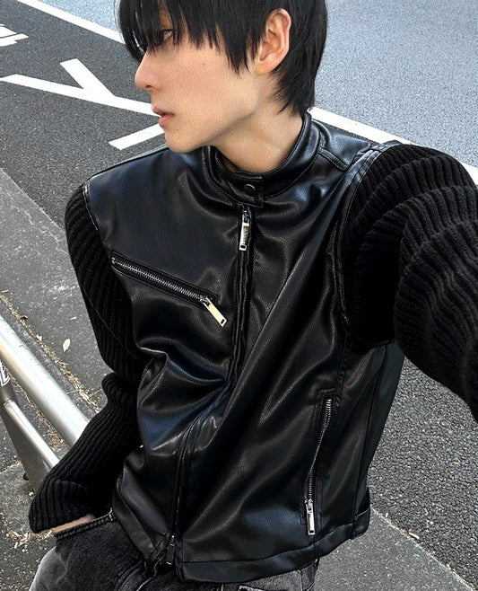 Deep black knit suede jacket [Deep black]