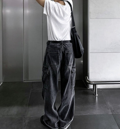 New Jeans Wide Cargo Pocket Denim Pants
