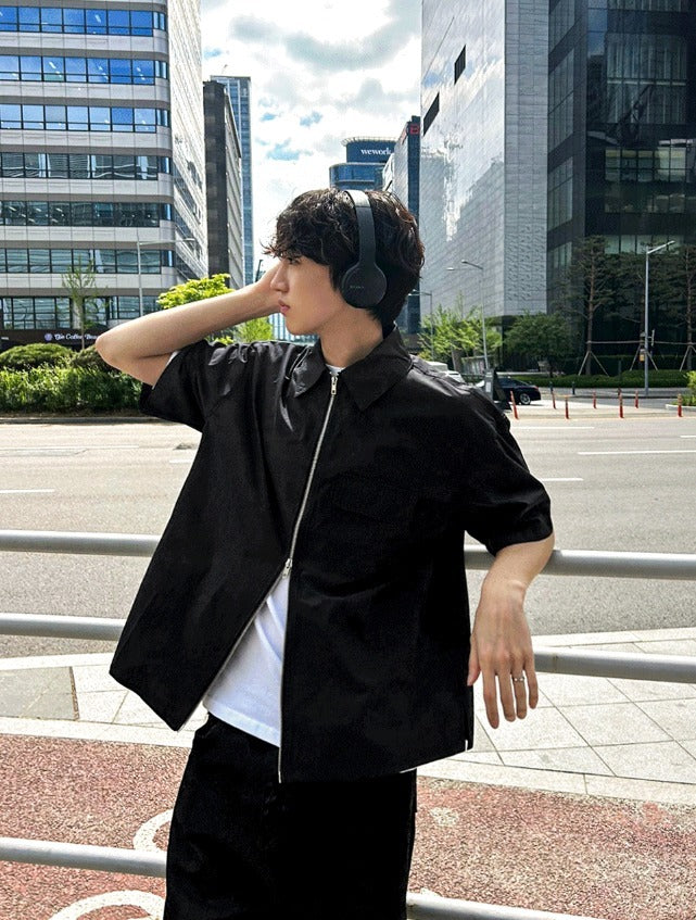 Flare Short Sleeve Zip-Up