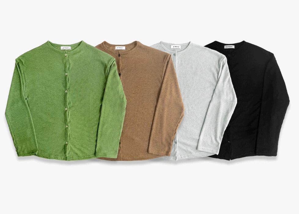 Linen Round Neck Knit Cardigan