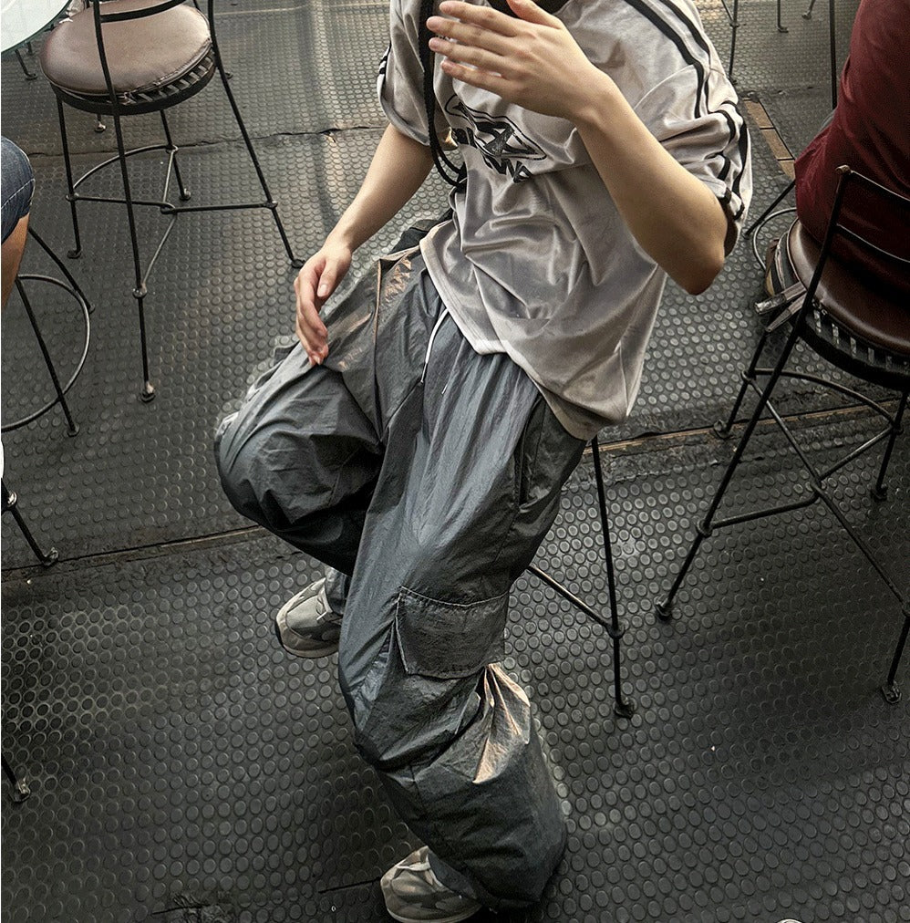Glossy Wide Gorpcore Nylon Jogger Pants