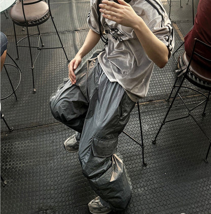 Glossy Wide Gorpcore Nylon Jogger Pants