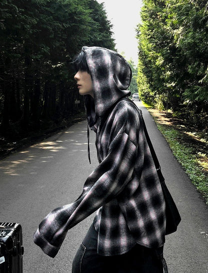 shea hooded checkered shirt