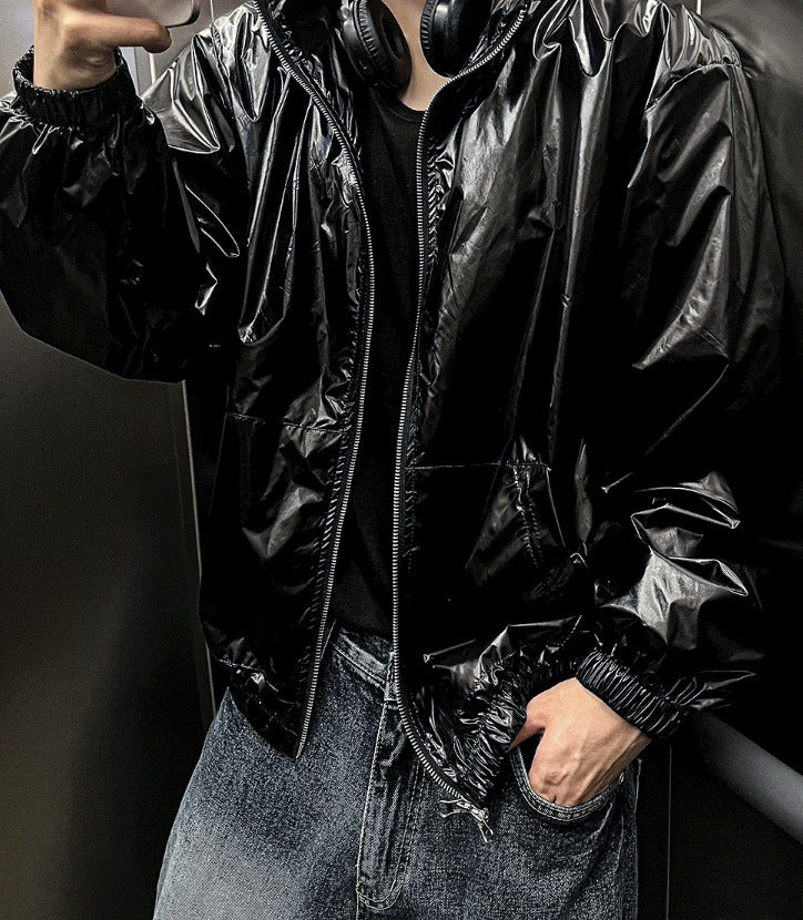 lochammu two-way glossy windbreaker jacket